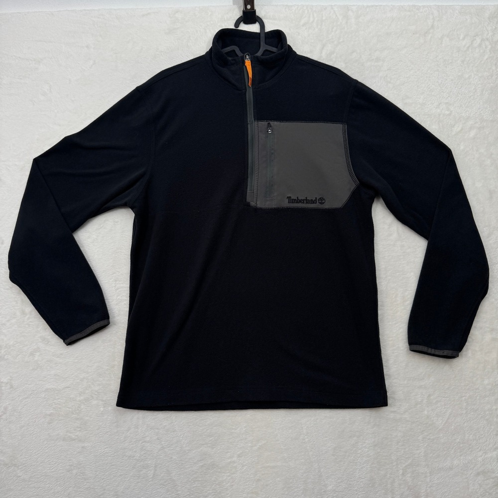 Timberland Fleece Pullover Mens Small Black Quarter Zip Chest Pocket